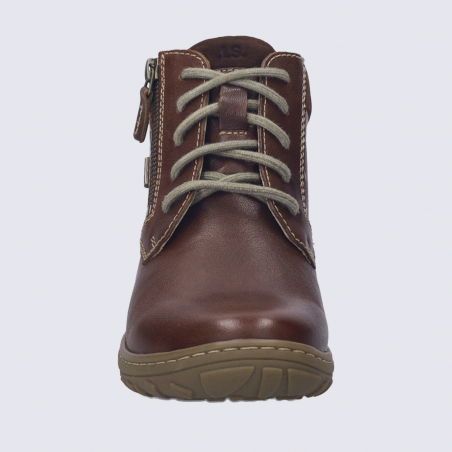 Bottines Josef Seibel, Bottines boots confort femme en cuir lisse castagne
