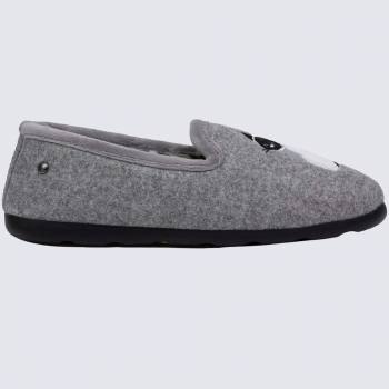 Chaussons Isotoner, chaussons brodés chaud et fourré femme en textile gris