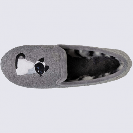 Chaussons Isotoner, chaussons brodés chaud et fourré femme en textile gris