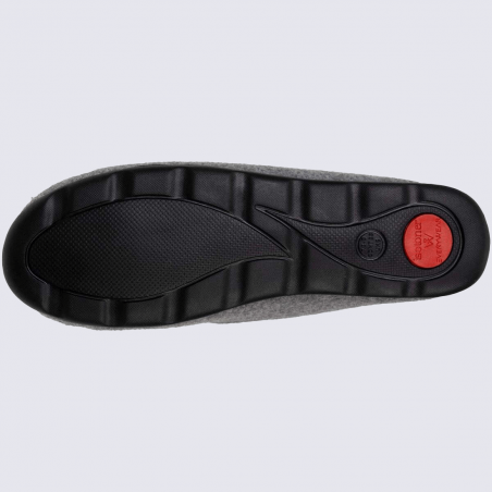 Chaussons Isotoner, chaussons brodés chaud et fourré femme en textile gris