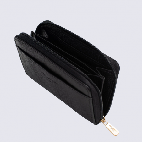Portefeuille Hexagona, Portefeuille compact femme en cuir noir