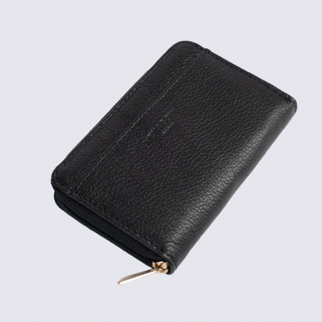 Portefeuille Hexagona, Portefeuille compact femme en cuir noir