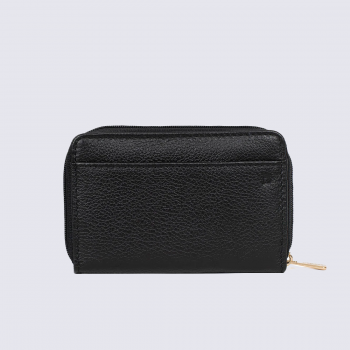 Portefeuille Hexagona, Portefeuille compact femme en cuir noir