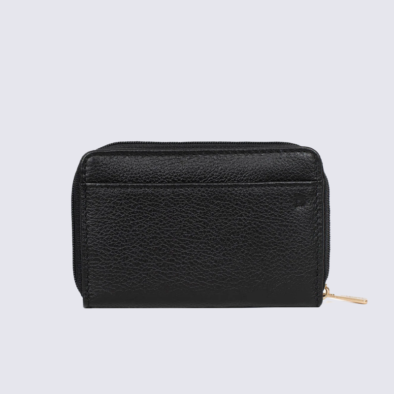 Portefeuille Hexagona, Portefeuille compact femme en cuir noir
