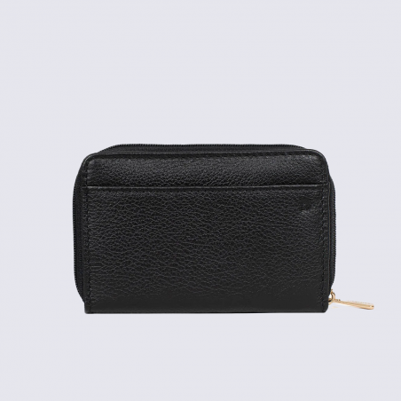 Portefeuille Hexagona, Portefeuille compact femme en cuir noir