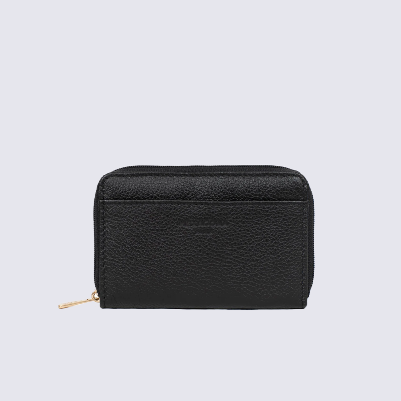 Portefeuille Hexagona, Portefeuille compact femme en cuir noir