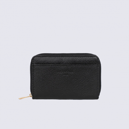 Portefeuille Hexagona, Portefeuille compact femme en cuir noir