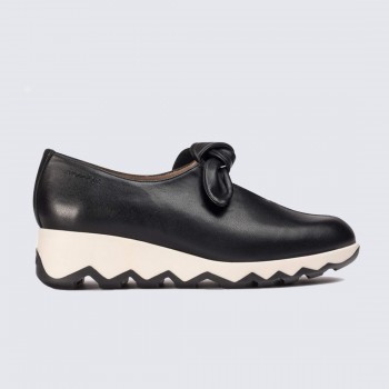Chaussures Wonders, Chaussures compensées femme en cuir lisse noir