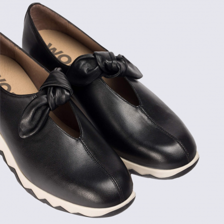 Chaussures Wonders, Chaussures compensées femme en cuir lisse noir