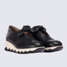 Chaussures Wonders, Chaussures compensées femme en cuir lisse noir