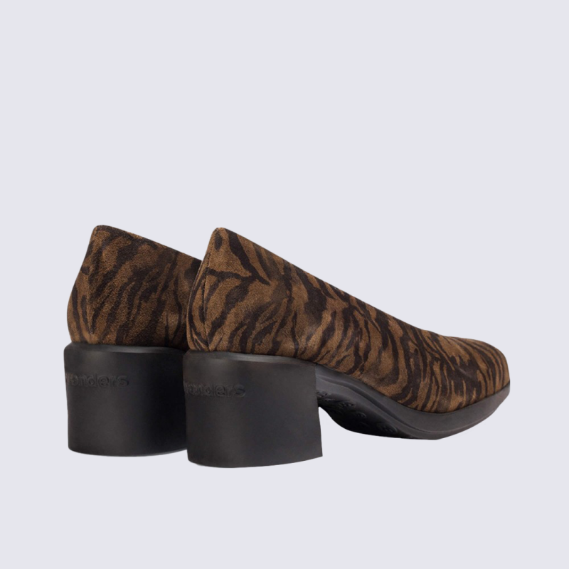 Escarpins Wonders, Escarpins a talon bloc femme en cuir velours imprimé zèbre marron
