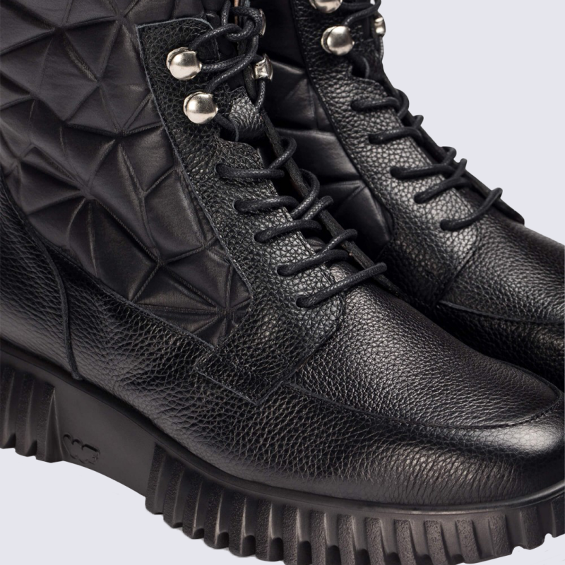 Bottines Wonders, Bottines plateforme femme en cuir et textile noir