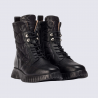 Bottines Wonders, Bottines plateforme femme en cuir et textile noir
