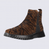Bottines Wonders, Bottines femme en cuir velours imprimé zèbre tabac