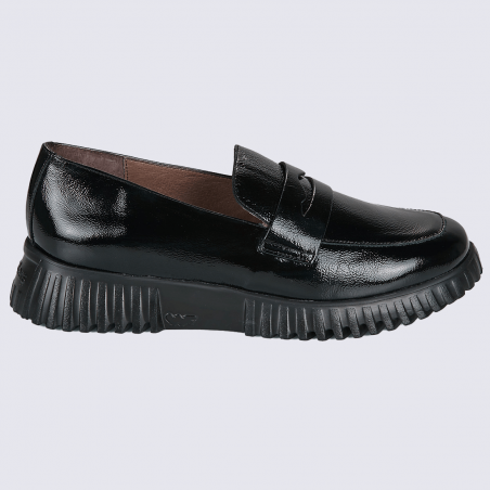Mocassins Wonders, Mocassins plateforme femme en cuir verni noir