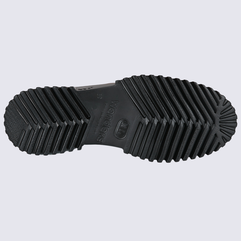 Mocassins Wonders, Mocassins plateforme femme en cuir verni noir
