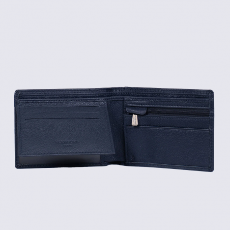 Portefeuille Hexagona, Portefeuille deux volets homme en cuir de vachette grainé marine