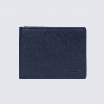 Portefeuille Hexagona, Portefeuille deux volets homme en cuir de vachette grainé marine