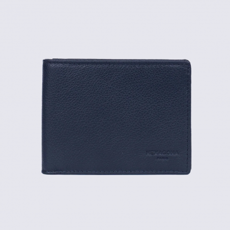 Portefeuille Hexagona, Portefeuille deux volets homme en cuir de vachette grainé marine