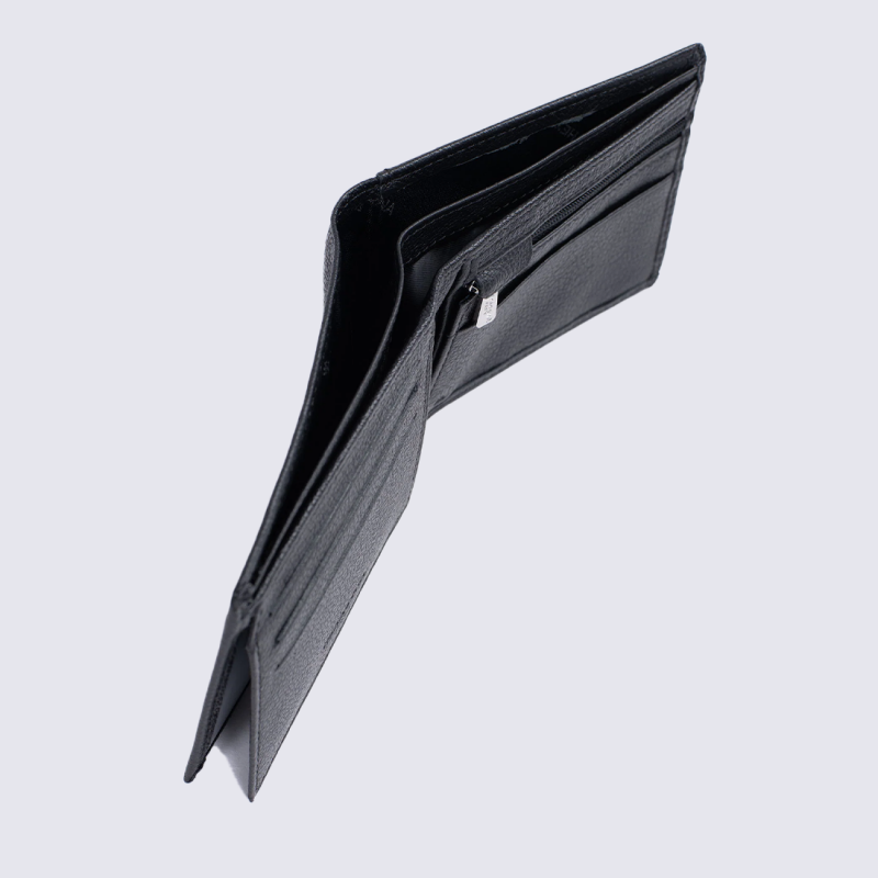 Portefeuille Hexagona, Portefeuille deux volets homme en cuir de vachette grainé noir