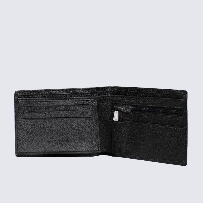 Portefeuille Hexagona, Portefeuille deux volets homme en cuir de vachette grainé noir
