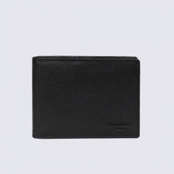 Portefeuille Hexagona, Portefeuille deux volets homme en cuir de vachette grainé noir