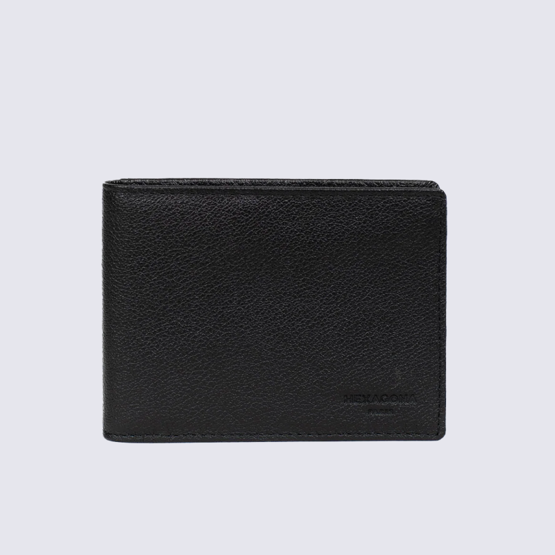 Portefeuille Hexagona, Portefeuille deux volets homme en cuir de vachette grainé noir