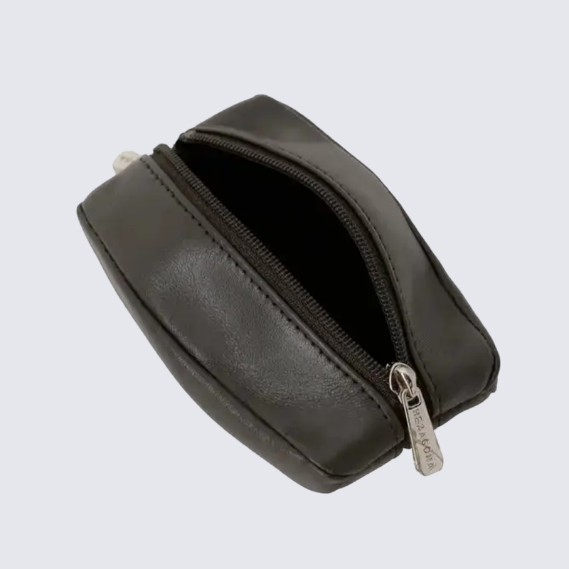 Porte-monnaie Soft Hexagona, Porte-monnaie compact élégant homme en cuir marron