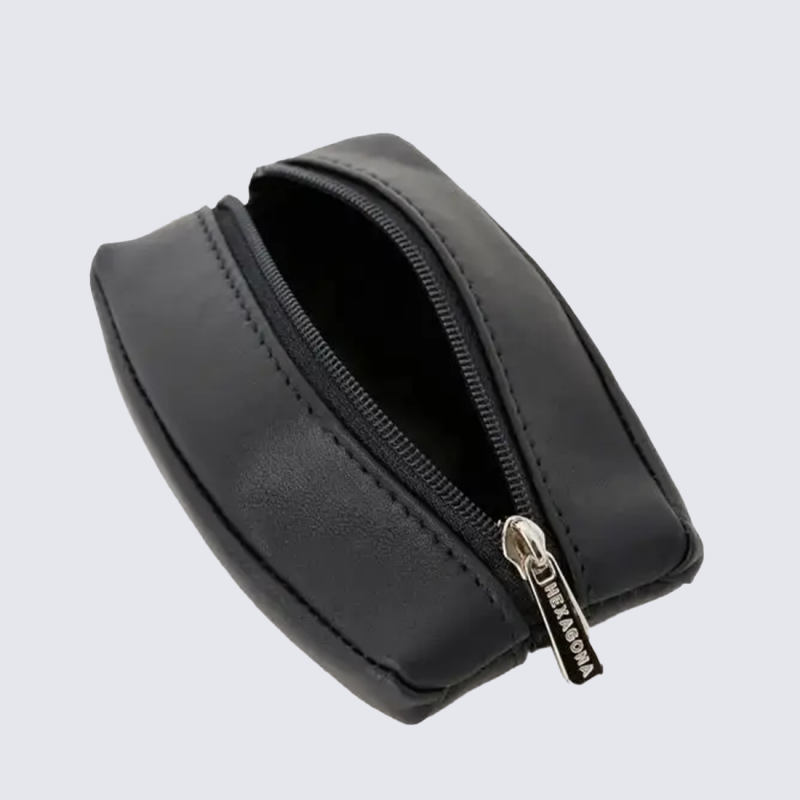 Porte-monnaie Soft Hexagona, Porte-monnaie compact élégant homme en cuir noir