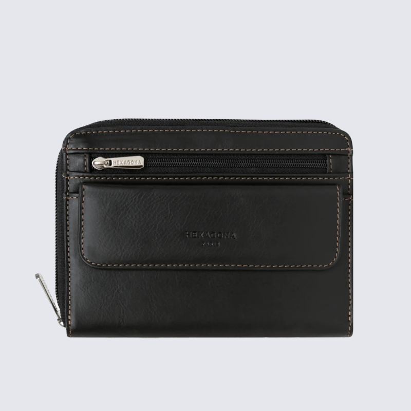 Sacoche ceinture Hexagona, Sacoche compacte homme en cuir noir