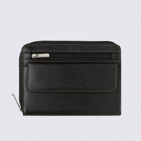 Sacoche ceinture Hexagona, Sacoche compacte homme en cuir noir