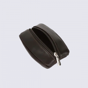 Porte-monnaie Hexagona, Porte-monnaie compact homme en cuir marron