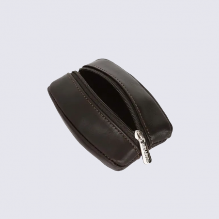 Porte-monnaie Hexagona, Porte-monnaie compact homme en cuir marron