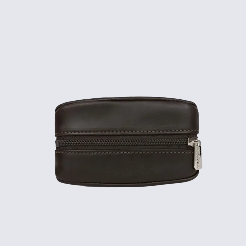 Porte-monnaie Hexagona, Porte-monnaie compact homme en cuir marron