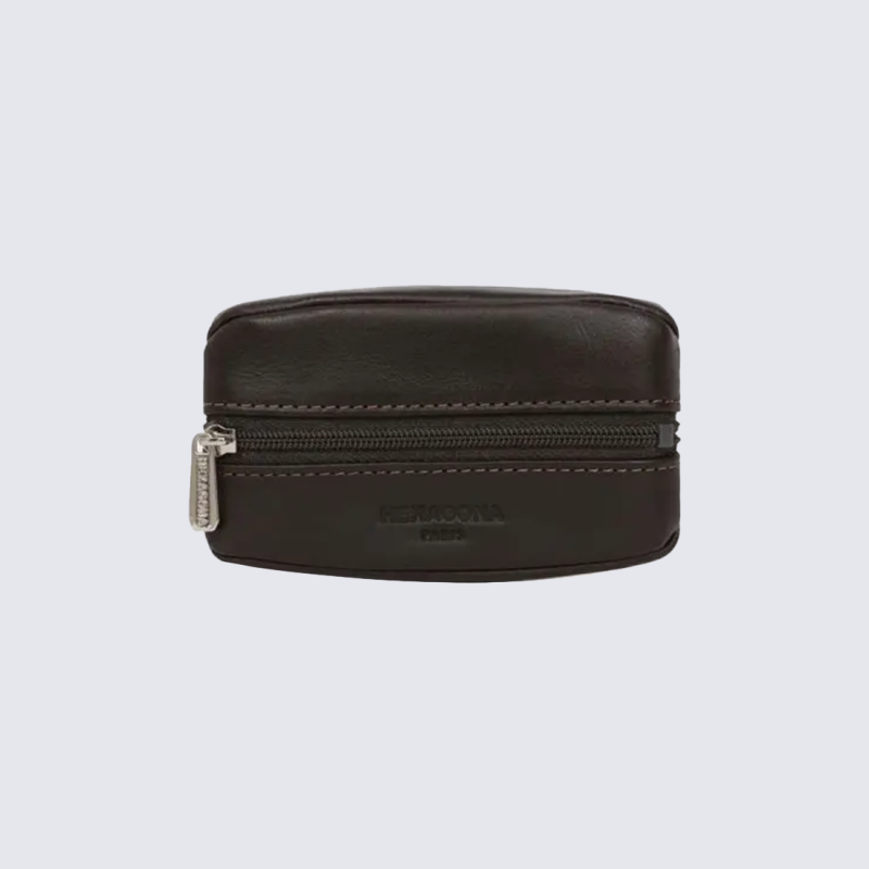 Porte-monnaie Hexagona, Porte-monnaie compact homme en cuir marron