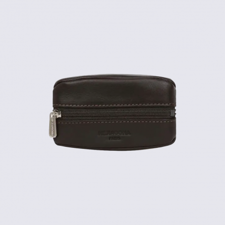 Porte-monnaie Hexagona, Porte-monnaie compact homme en cuir marron
