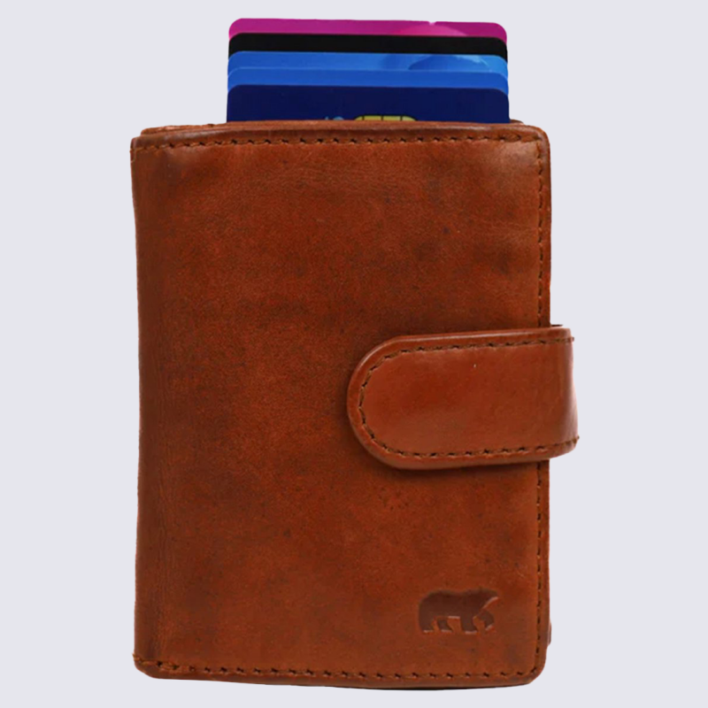 Portefeuille Bear, Portefeuille chic compact femme en cuir cognac