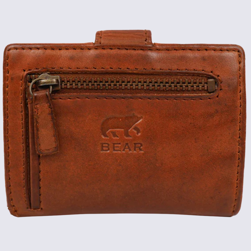 Portefeuille Bear, Portefeuille chic compact femme en cuir cognac