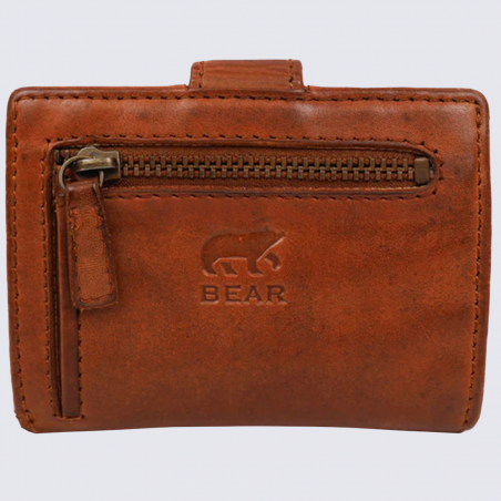 Portefeuille Bear, Portefeuille chic compact femme en cuir cognac