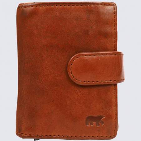 Portefeuille Bear, Portefeuille chic compact femme en cuir cognac