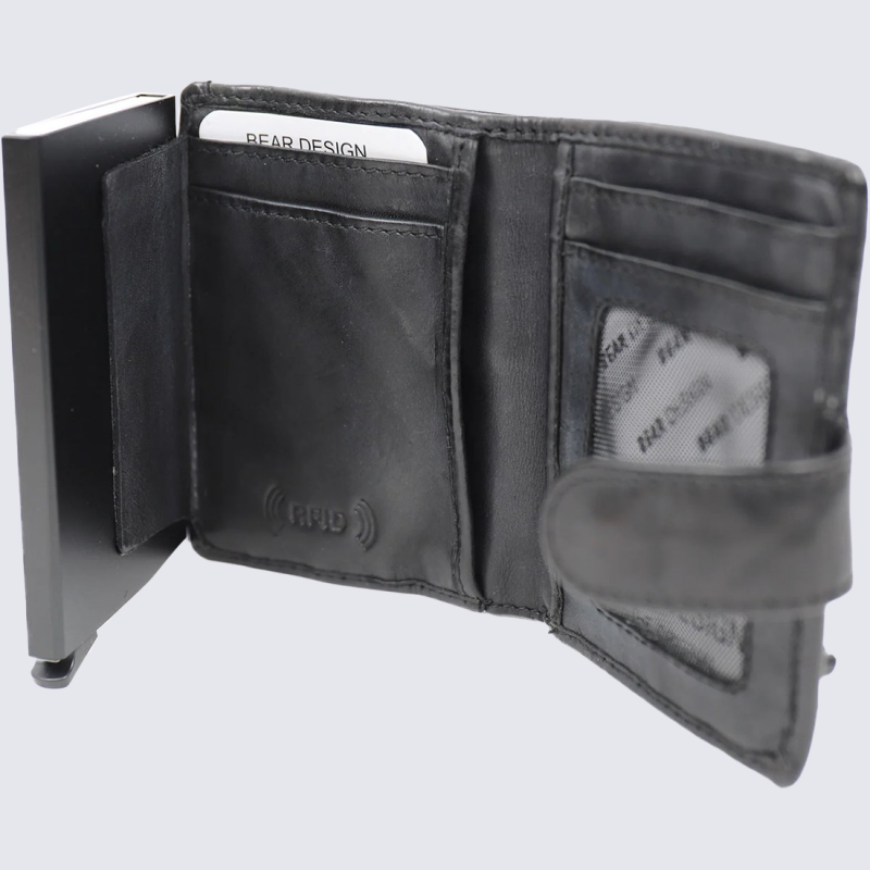 Portefeuille Bear, Portefeuille chic compact femme en cuir noir