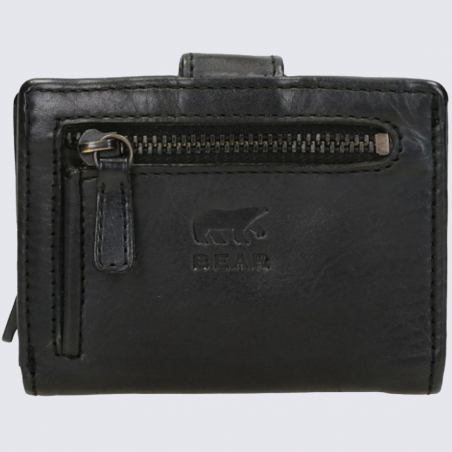 Portefeuille Bear, Portefeuille chic compact femme en cuir noir