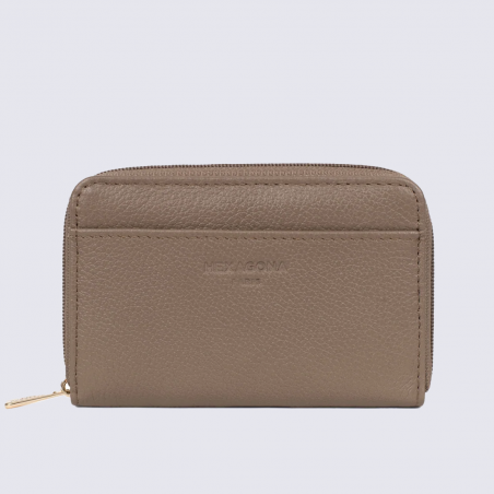 Porte-cartes zippé Hexagona, Porte-cartes compact femme en cuir écorce