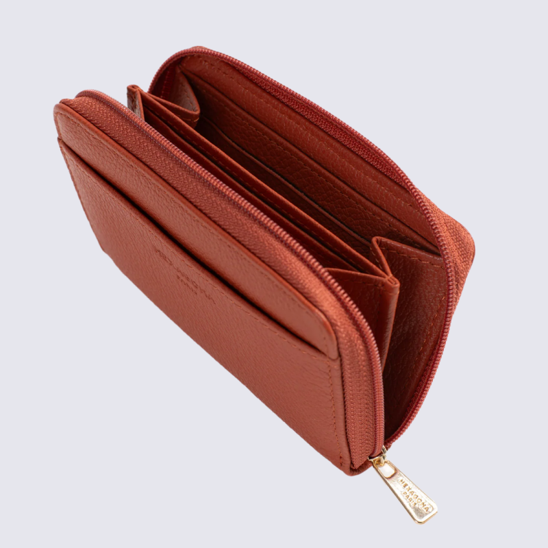 Porte-cartes zippé Hexagona, Porte-cartes confort et compact femme en cuir orange