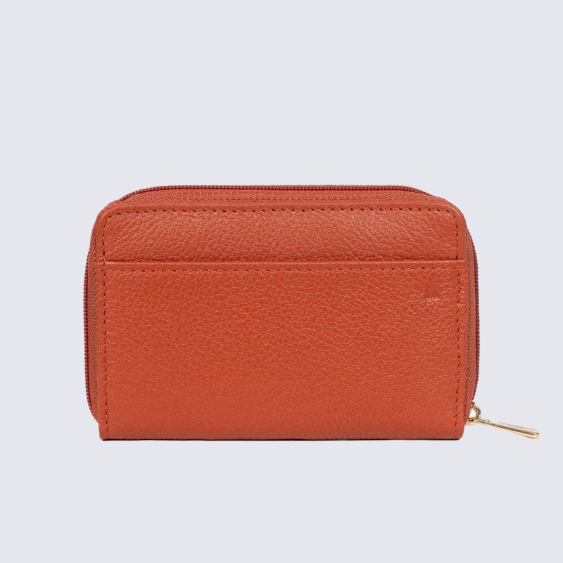 Porte-cartes zippé Hexagona, Porte-cartes confort et compact femme en cuir orange