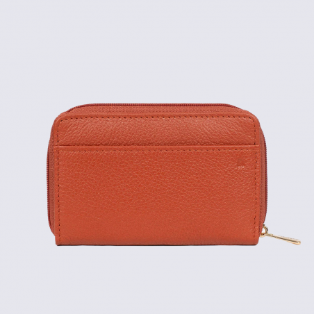 Porte-cartes zippé Hexagona, Porte-cartes confort et compact femme en cuir orange