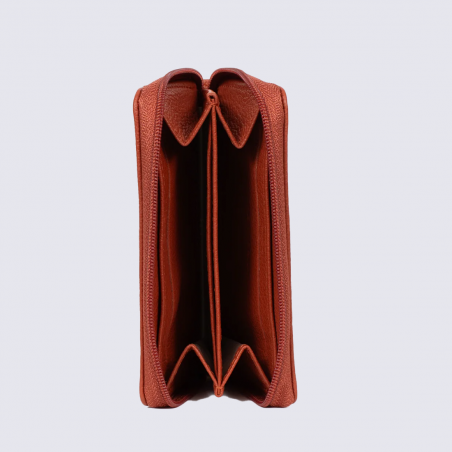 Porte-cartes zippé Hexagona, Porte-cartes confort et compact femme en cuir orange