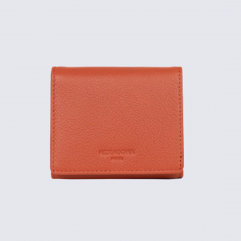 Portefeuille Hexagona, Portefeuille compact confort femme en cuir orange