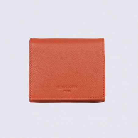 Portefeuille Hexagona, Portefeuille compact confort femme en cuir orange