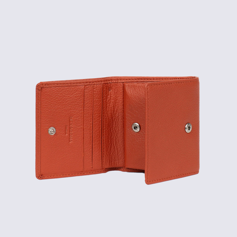 Portefeuille Hexagona, Portefeuille compact confort femme en cuir orange